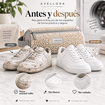 Antes y después limpieza de zapatillas con Avellora