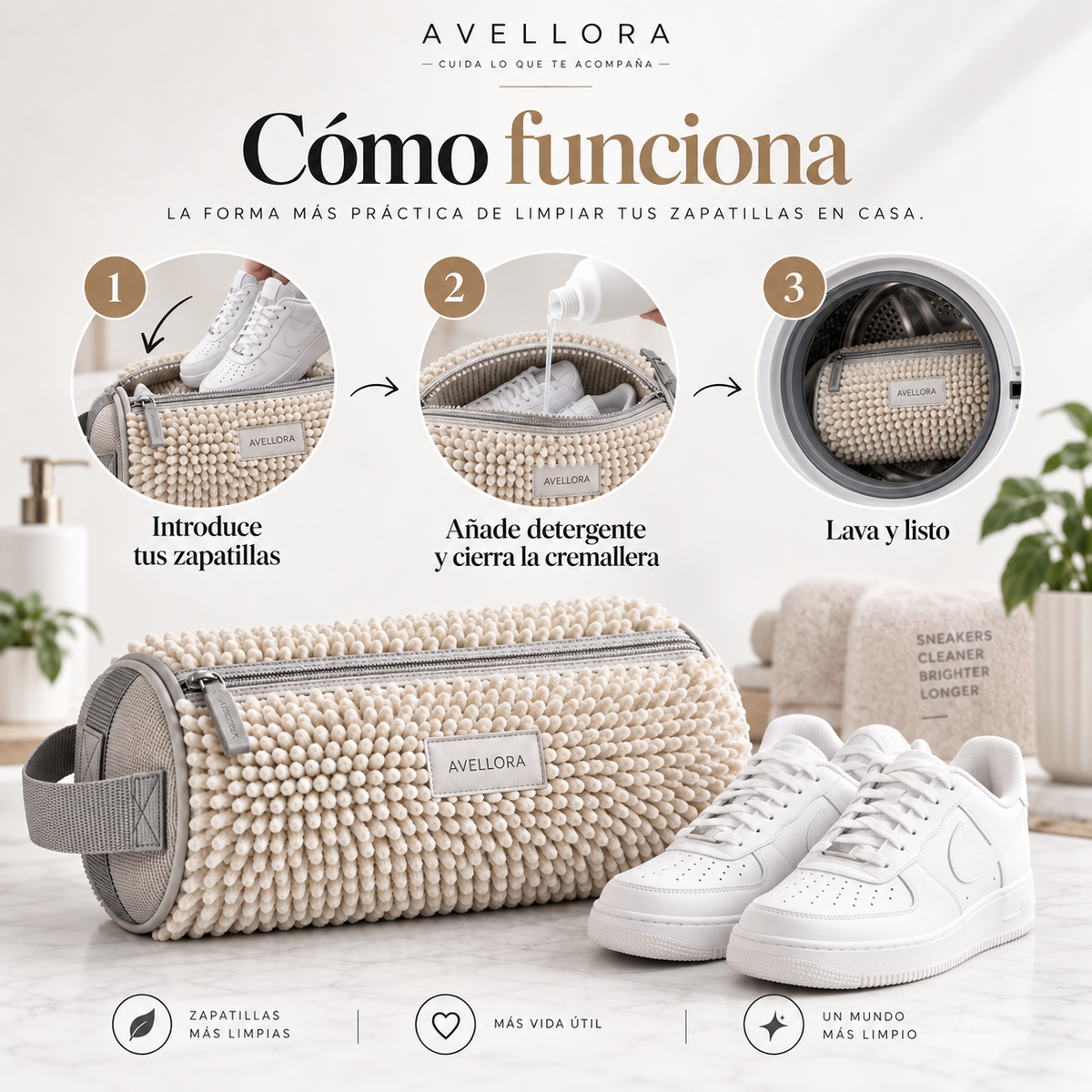 Cómo usar la bolsa Avellora para lavar zapatillas